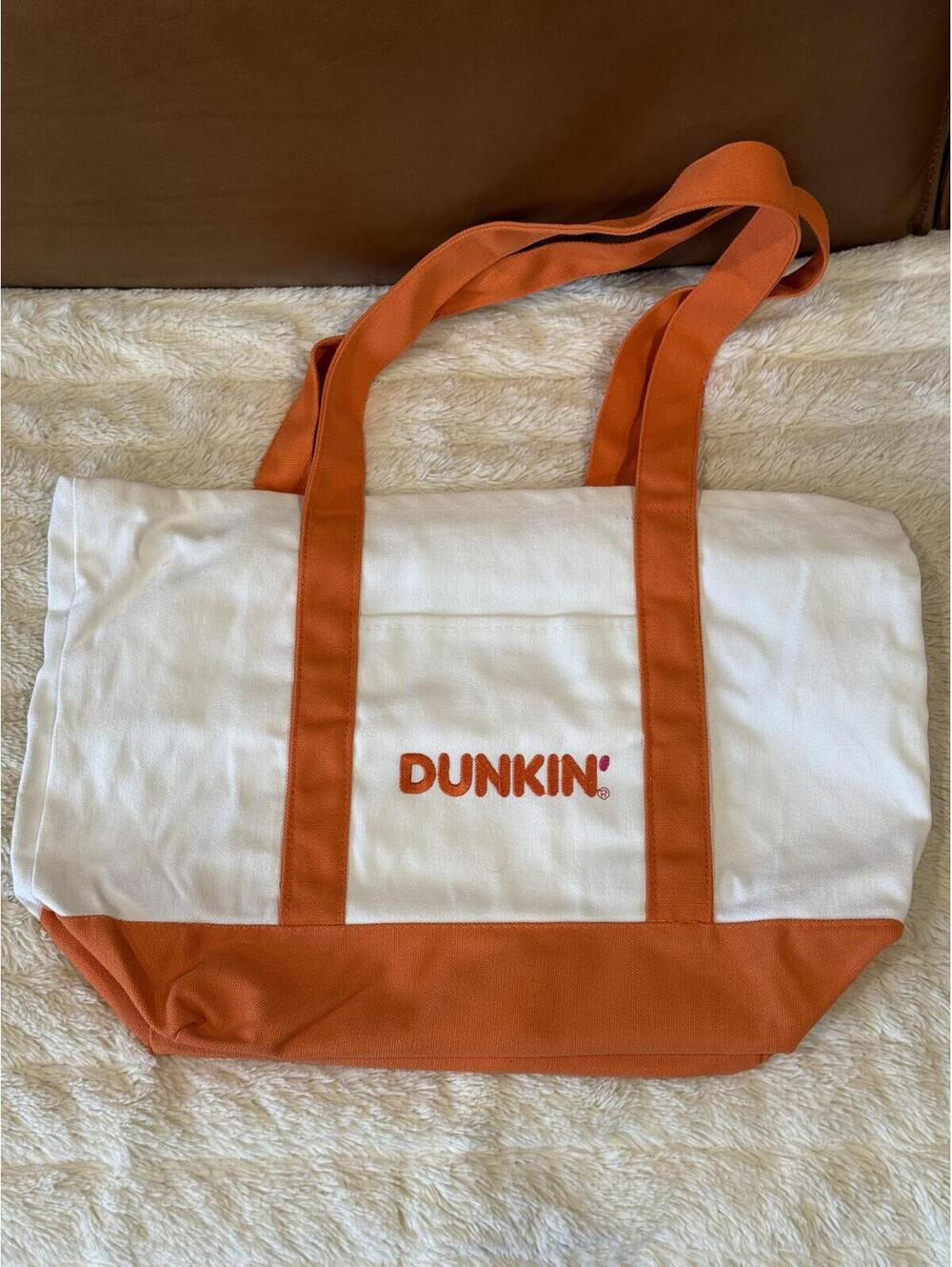 Limited Edition Dunkin’ White & Orange Tote Bag With Outside Drink Pocket 2026